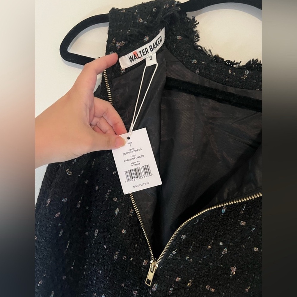 Walter Baker Bethani Tweed Mini Dress – Black Bouclé Shift – Size 2 NWT - Picture 11 of 12